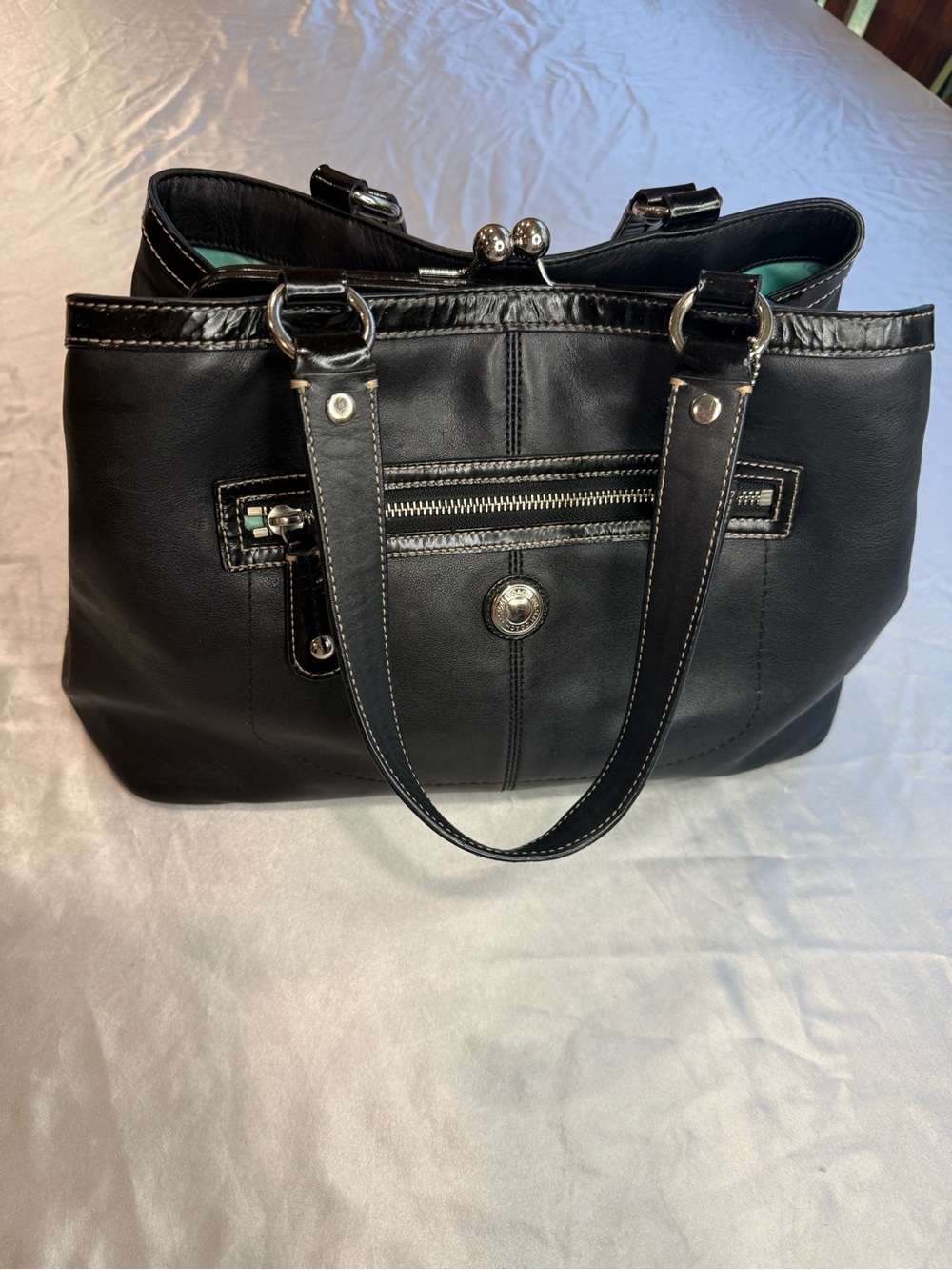 Coach Black Leather Shoulder Bag with Silver Hardware